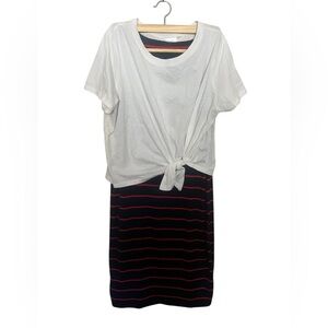 Motherhood White and Navy Maternity Dress